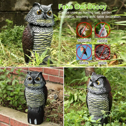 Realistic Owl Decoy with Rotating Head, Garden Bird Deterrent