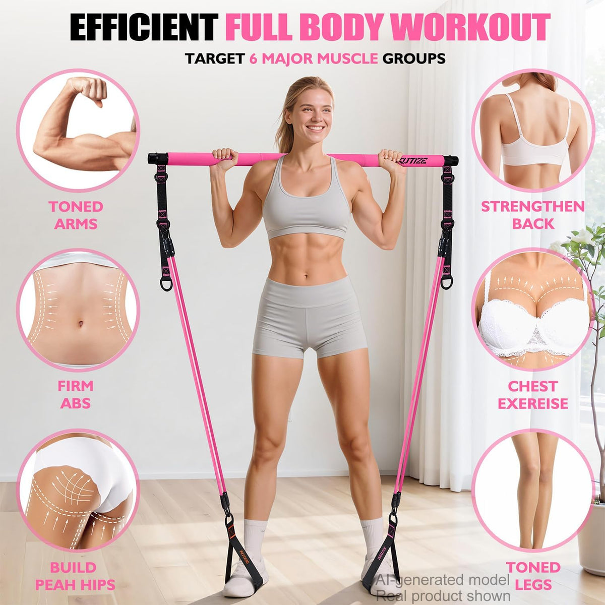 Pilates Bar Kit with Resistance Bands, Full-Body Home Workout