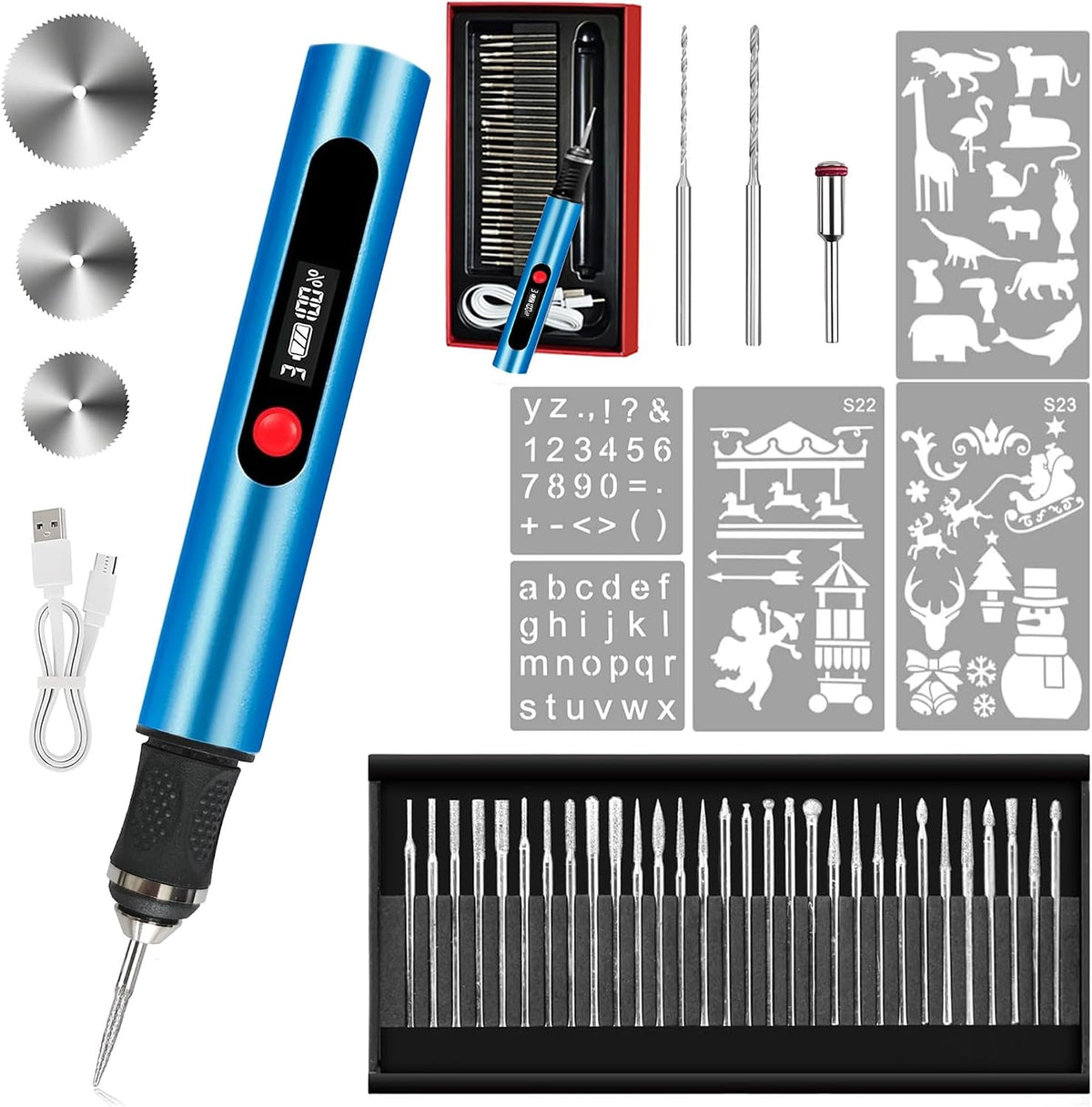 Cordless Engraving Pen with 35 Bits, 3-Speed Rechargeable Engraver for Metal, Wood and Glass
