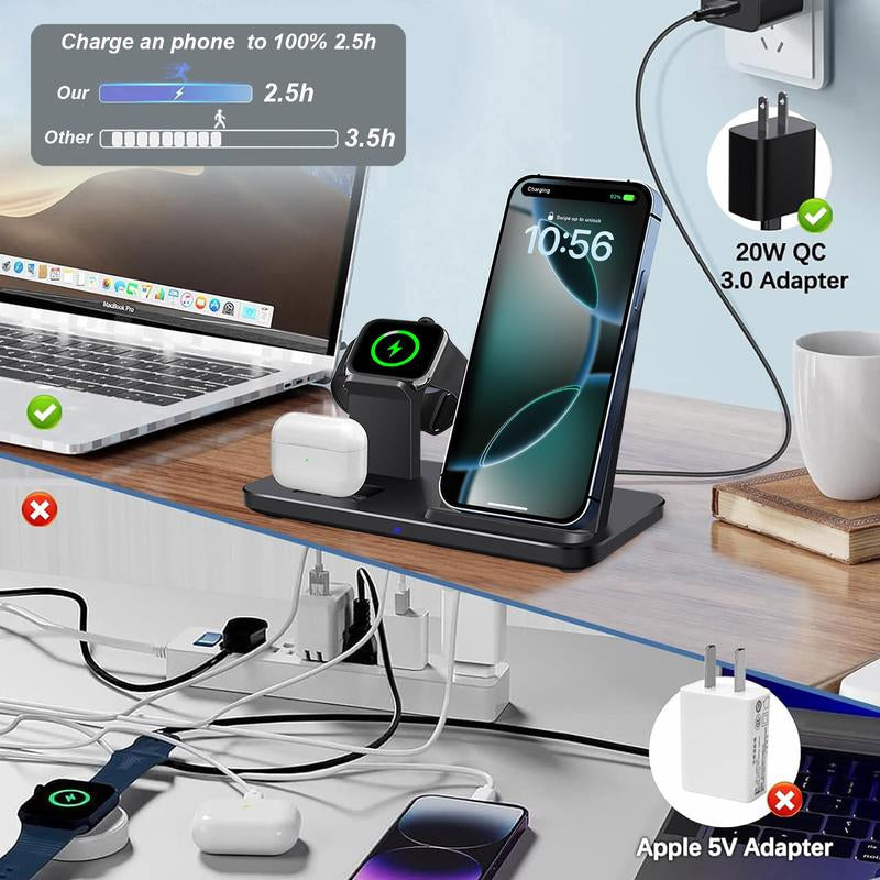 Ultimate 3-in-1 Wireless Charging Station for iPhone, Apple Watch, and AirPods - Compatible with iPhone 16, 15, 14, 13, 12, 11, X Pro Max & AirPods Pro 4 3