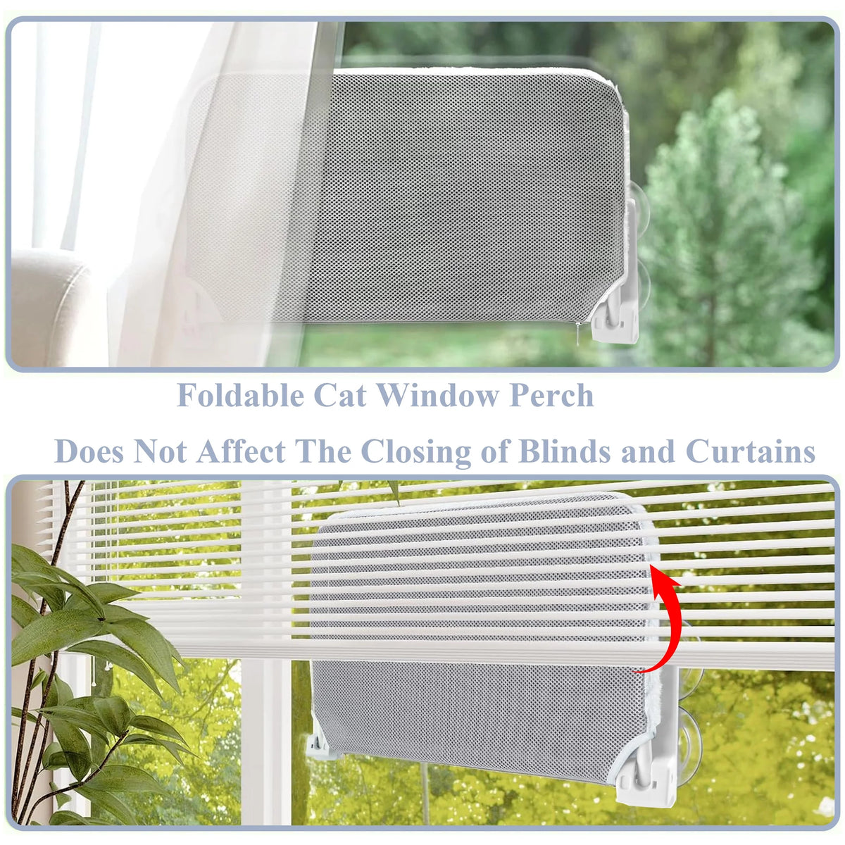 Foldable Cat Window Perch with Suction Cups, Holds 33 Lb, Grey