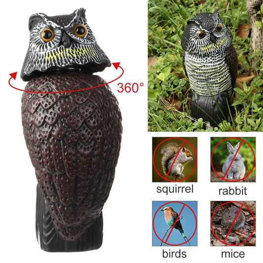 Realistic Owl Decoy with Rotating Head, Garden Bird Deterrent