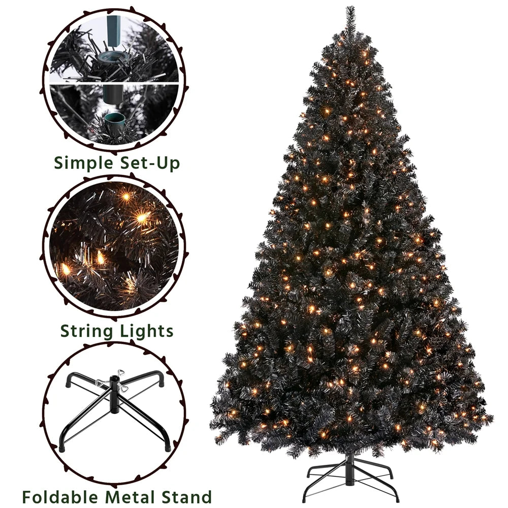 Stunning 7.5' Prelit Black Hinged Spruce Artificial Christmas Tree with Clear Incandescent Lights