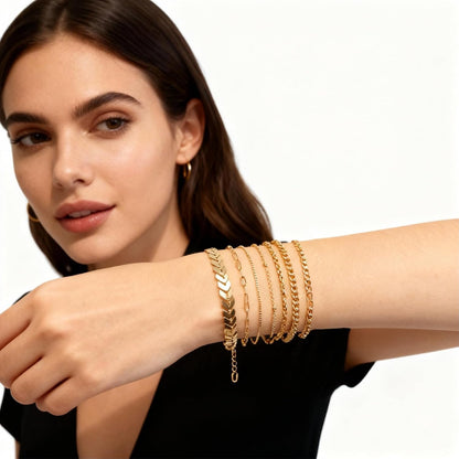 Gold Stack Bracelet Set, 12 Pieces, Gold Plated
