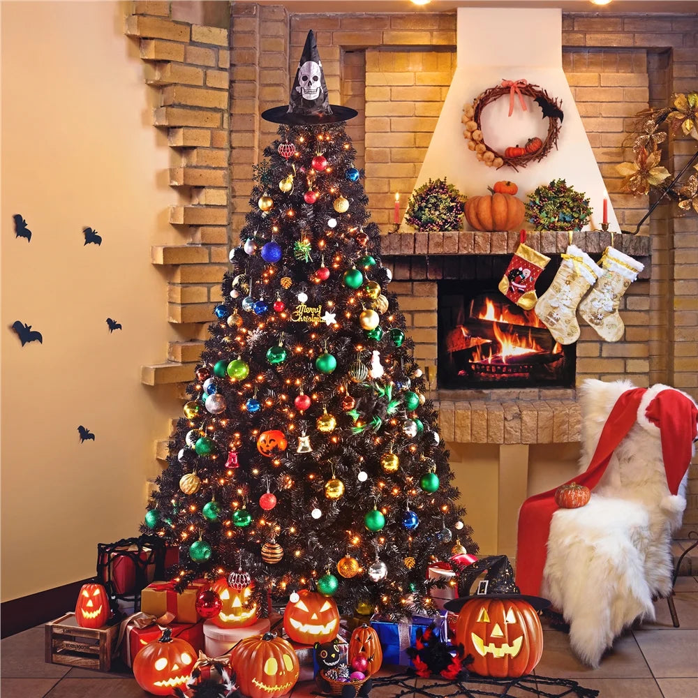 Stunning 7.5' Prelit Black Hinged Spruce Artificial Christmas Tree with Clear Incandescent Lights