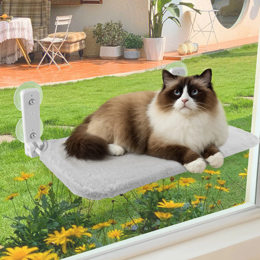 Foldable Cat Window Perch with Suction Cups, Holds 33 Lb, Grey