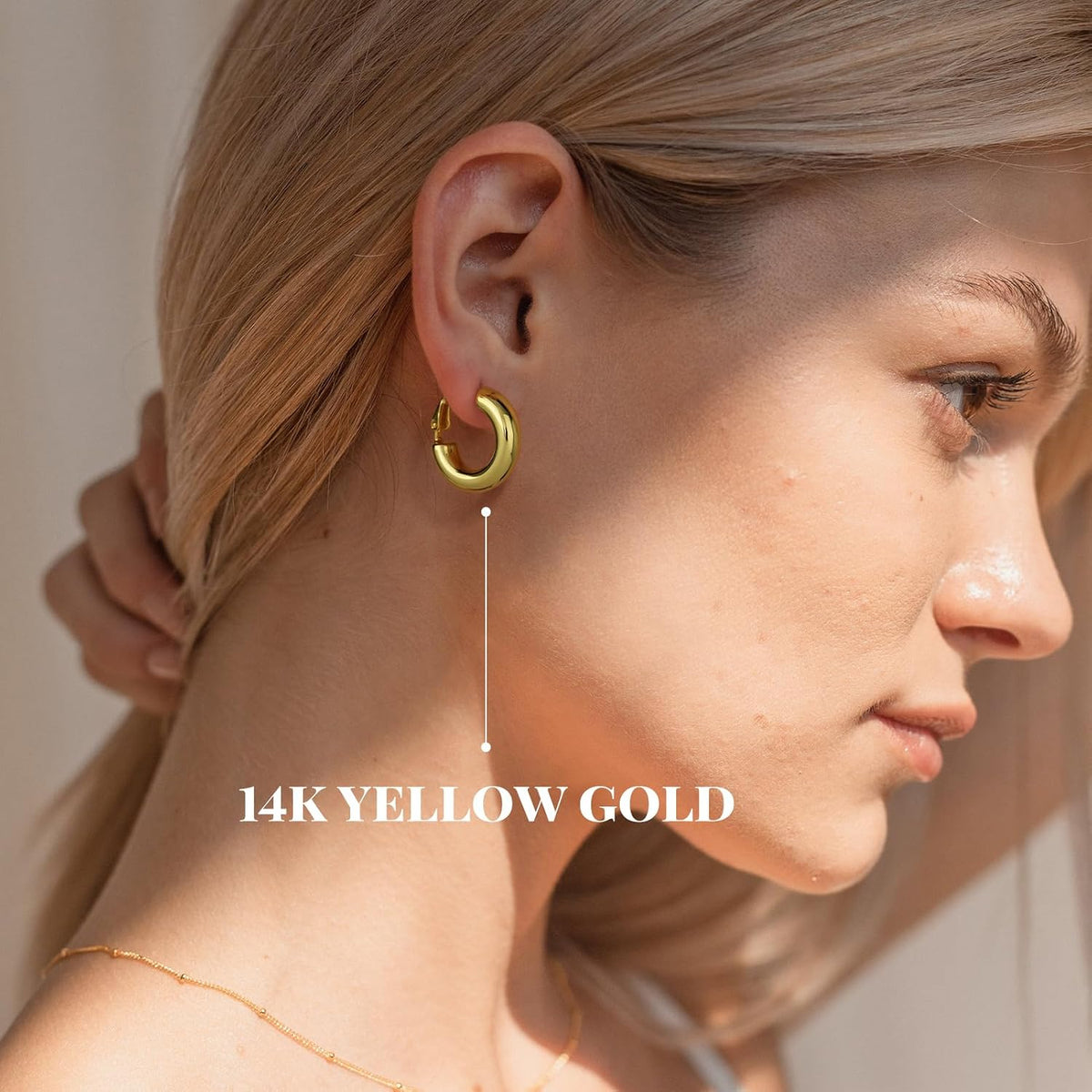 Chunky Gold Hoop Earrings, 14K Gold Plated, Lightweight Hollow Tube