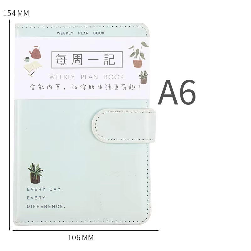 Cute Solid Color Magnetic Buckle Weekly Planner 2025 - A6 Diary & Journal for School Supplies
