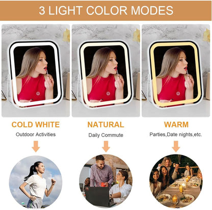 Rechargeable Lighted Makeup Mirror, 10 X 8 In, 3-Color Touch Lighting