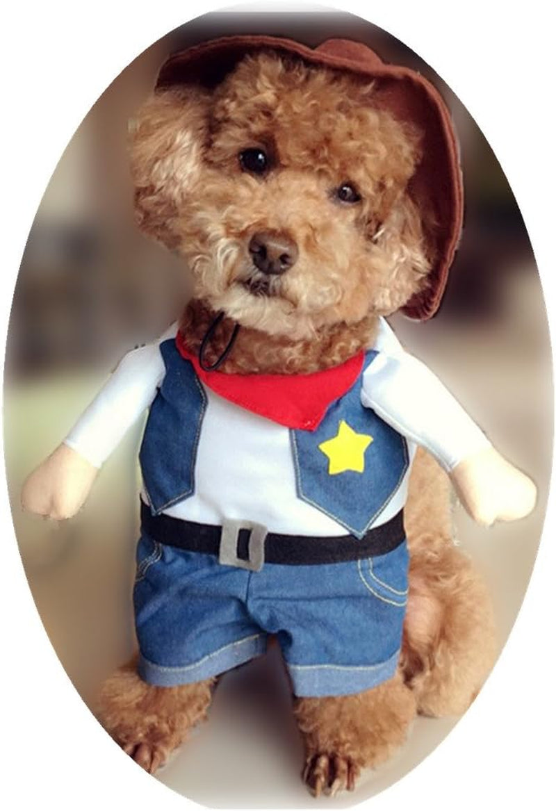Cowboy Pet Costume with Hat for Cats and Small Dogs, Small