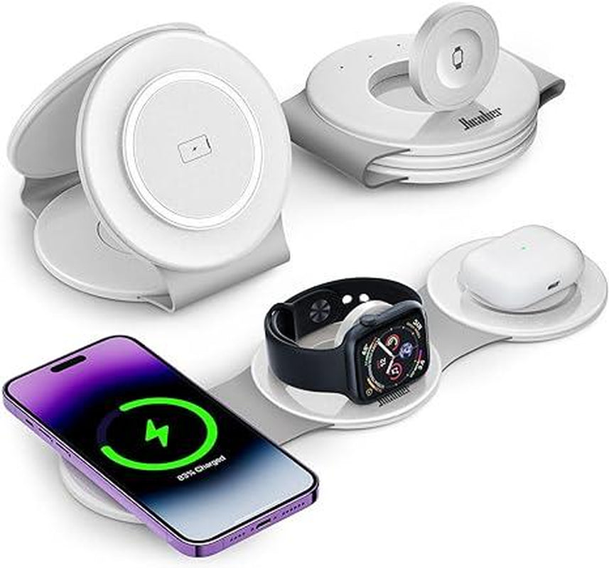 Ultimate 3-In-1 Hicober Wireless Charging Station - Magnetic Portable Charger Dock for iPhone 15/Pro/Max/Plus, iPhone 14/13/12, Apple Watch Series 9/Ultra, and AirPods - Perfect Travel Companion and Holiday Gift!